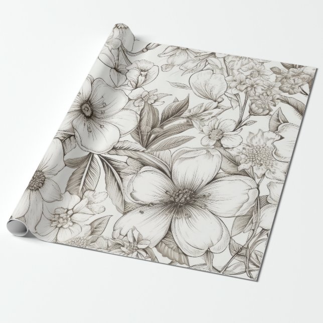 Vintage Floral Sepia Pattern (11) Wrapping Paper (Unrolled)