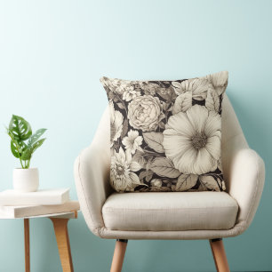 Vintage Floral Sepia Pattern (12) Cushion