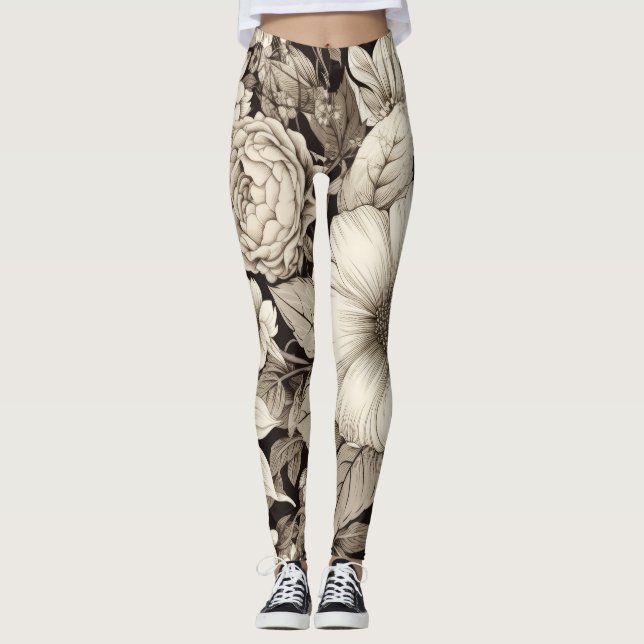 Vintage Floral Sepia Pattern (12) Leggings (Front)