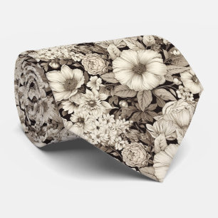 Vintage Floral Sepia Pattern (12) Tie
