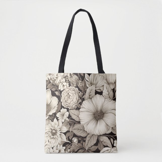 Vintage Floral Sepia Pattern (12) Tote Bag (Front)