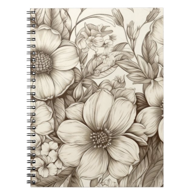 Vintage Floral Sepia Pattern (13) Notebook (Front)