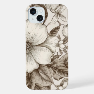 Vintage Floral Sepia Pattern (14) iPhone 15 Plus Case
