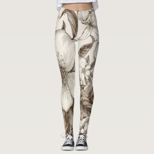 Vintage Floral Sepia Pattern (14) Leggings