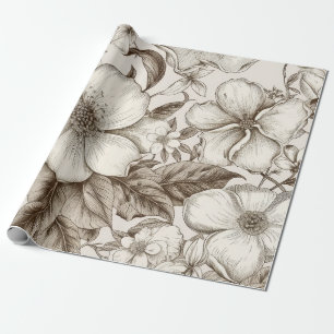 Vintage Floral Sepia Pattern (14) Wrapping Paper