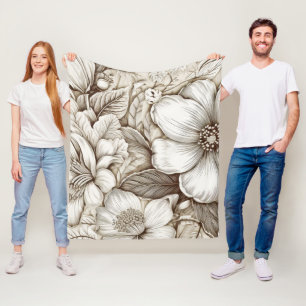 Vintage Floral Sepia Pattern (15) Fleece Blanket