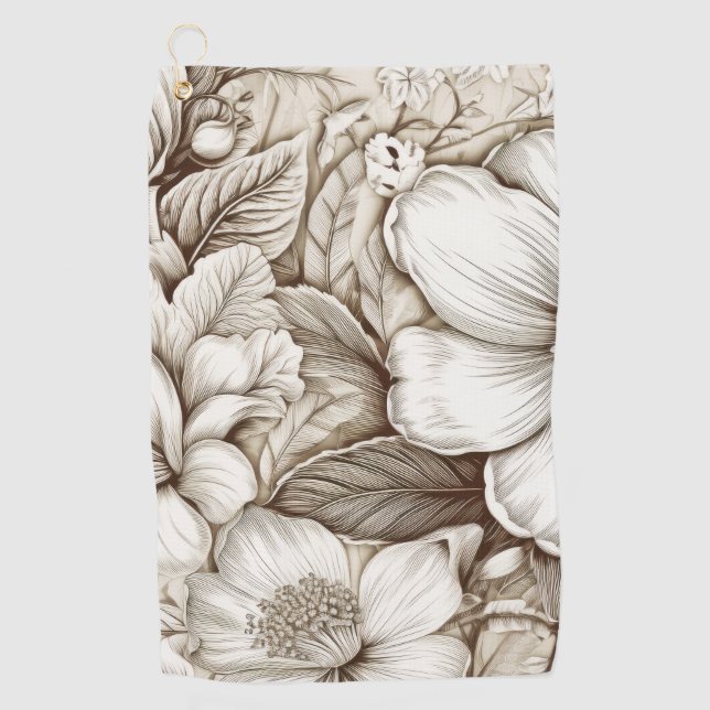 Vintage Floral Sepia Pattern (15) Golf Towel (Front)