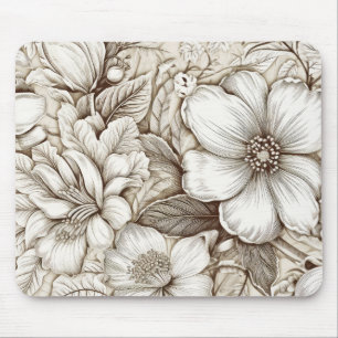 Vintage Floral Sepia Pattern (15) Mouse Pad