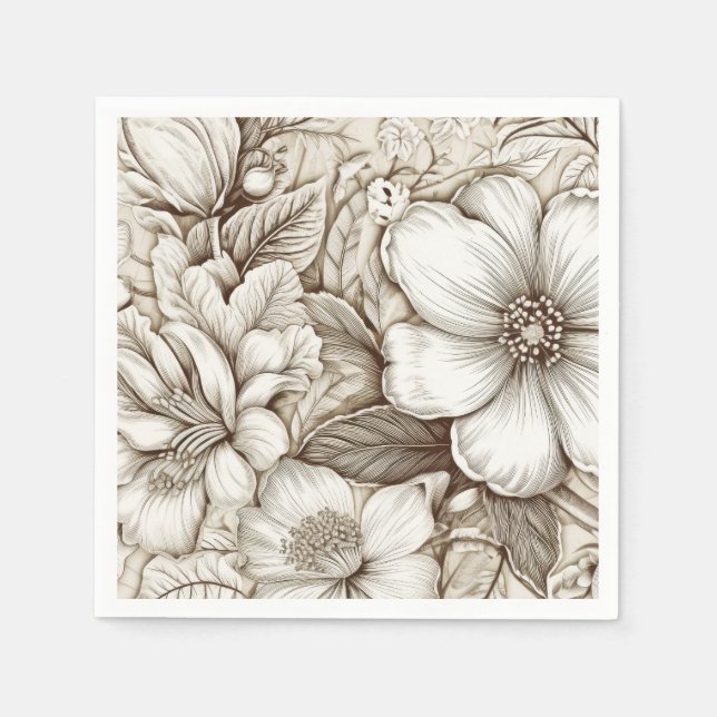 Vintage Floral Sepia Pattern (15) Napkin (Front)