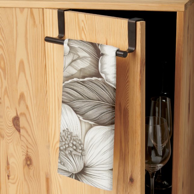 Vintage Floral Sepia Pattern (15) Tea Towel (Thirds Fold)