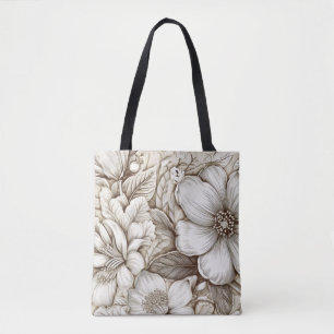 Vintage Floral Sepia Pattern (15) Tote Bag