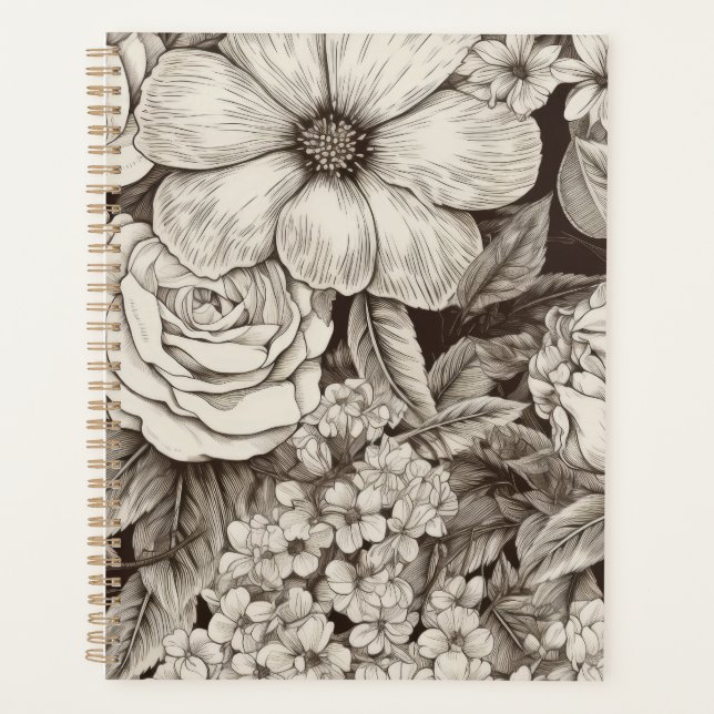 Vintage Floral Sepia Pattern (1) Planner (Front)