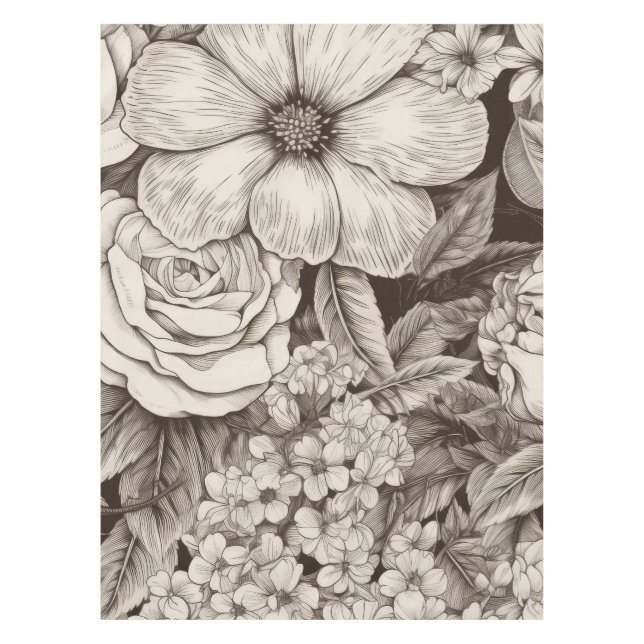 Vintage Floral Sepia Pattern (1) Tablecloth (Front)