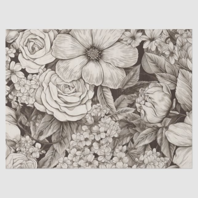 Vintage Floral Sepia Pattern (1) Tissue Paper (Front)