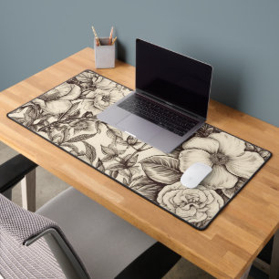 Vintage Floral Sepia Pattern (2) Desk Mat