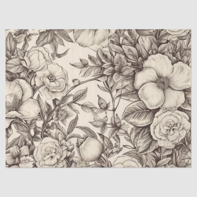Vintage Floral Sepia Pattern (2) Tissue Paper (Front)