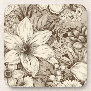 Vintage Floral Sepia Pattern (3) Coaster