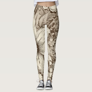 Vintage Floral Sepia Pattern (3) Leggings