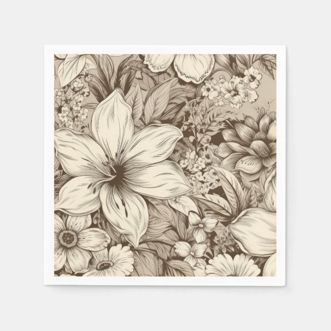 Vintage Floral Sepia Pattern (3) Napkin (Front)