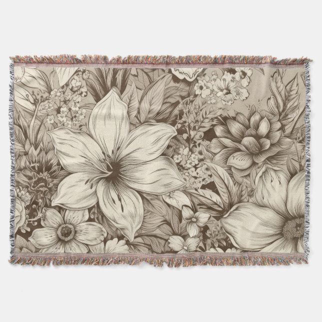 Vintage Floral Sepia Pattern (3) Throw Blanket (Front)