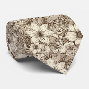 Vintage Floral Sepia Pattern (3) Tie