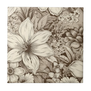 Vintage Floral Sepia Pattern (3) Tile