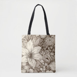 Vintage Floral Sepia Pattern (3) Tote Bag