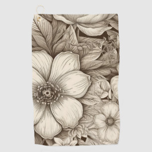 Vintage Floral Sepia Pattern (4) Golf Towel