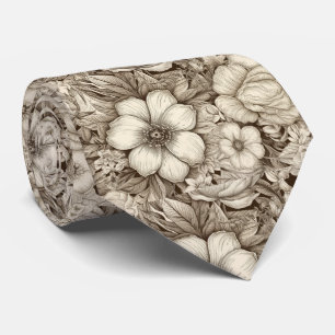 Vintage Floral Sepia Pattern (4) Tie