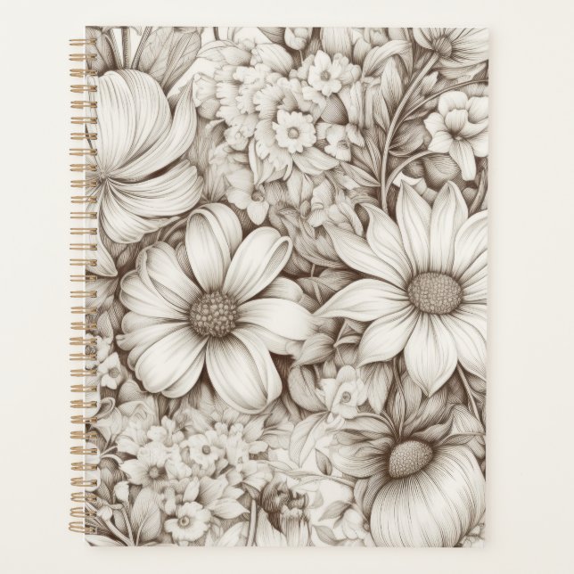 Vintage Floral Sepia Pattern (5) Planner (Front)