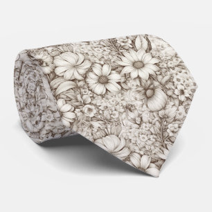 Vintage Floral Sepia Pattern (5) Tie