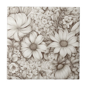 Vintage Floral Sepia Pattern (5) Tile
