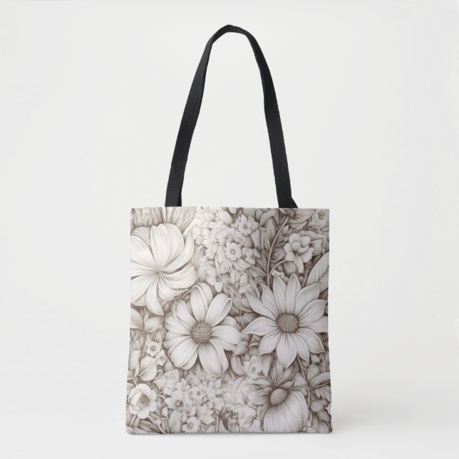 Vintage Floral Sepia Pattern (5) Tote Bag (Front)