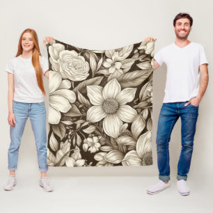 Vintage Floral Sepia Pattern (7) Fleece Blanket
