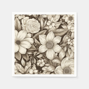 Vintage Floral Sepia Pattern (7) Napkin