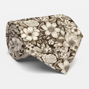 Vintage Floral Sepia Pattern (7) Tie