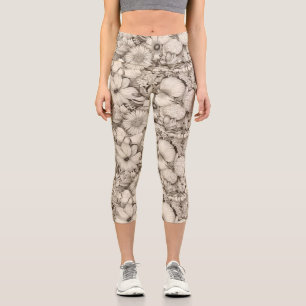 Vintage Floral Sepia Pattern (8) Capri Leggings