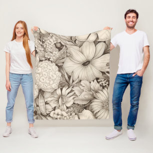 Vintage Floral Sepia Pattern (8) Fleece Blanket