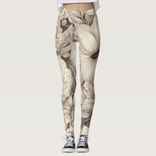 Vintage Floral Sepia Pattern (8) Leggings