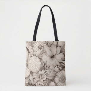 Vintage Floral Sepia Pattern (8) Tote Bag