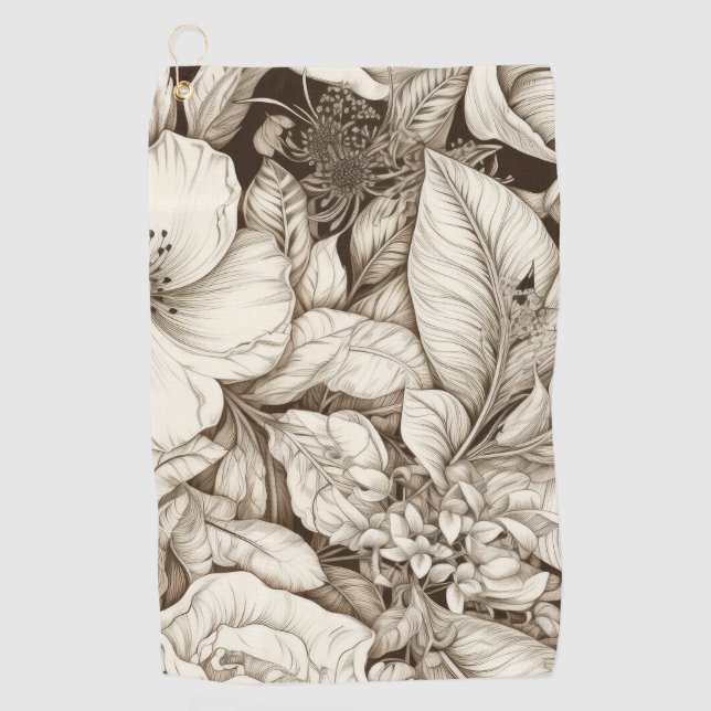 Vintage Floral Sepia Pattern (9) Golf Towel (Front)