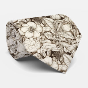 Vintage Floral Sepia Pattern (9) Tie