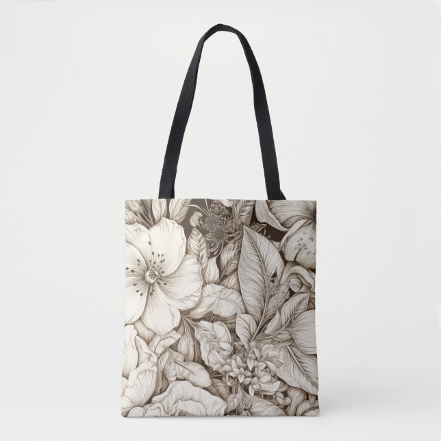 Vintage Floral Sepia Pattern (9) Tote Bag (Front)