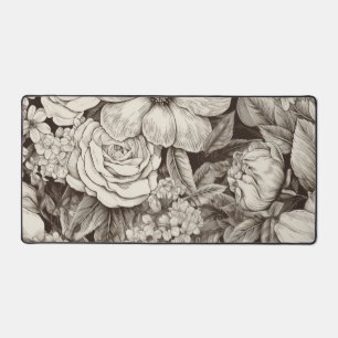 Vintage Floral Sepia Pattern Desk Mat