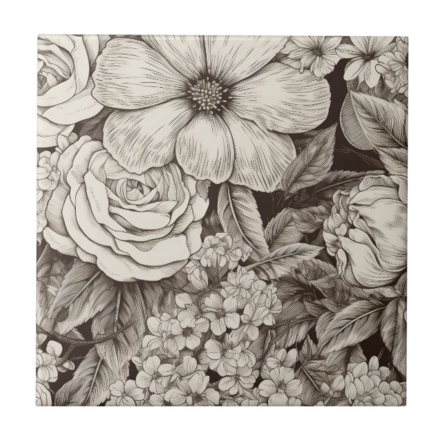 Vintage Floral Sepia Pattern Tile (Front)