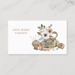 Vintage Floral Sewing Machine Couture Dressmaker Business Card
