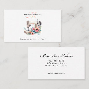 Vintage Floral Sewing Machine Monogrammed Business Card