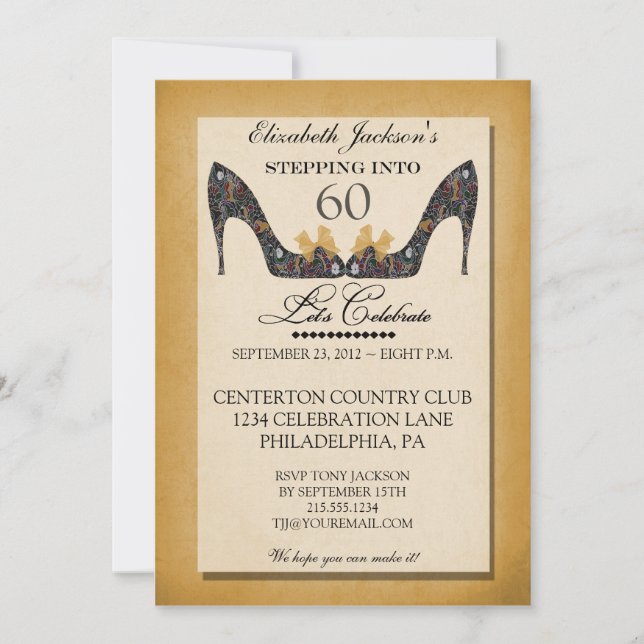 Vintage Floral Shoe 60th Birthday Party Invitation (Front)