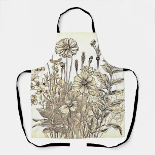 Vintage Floral Sketch Design Apron
