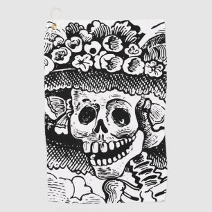 Vintage Floral Skull Halloween Golf Towel
